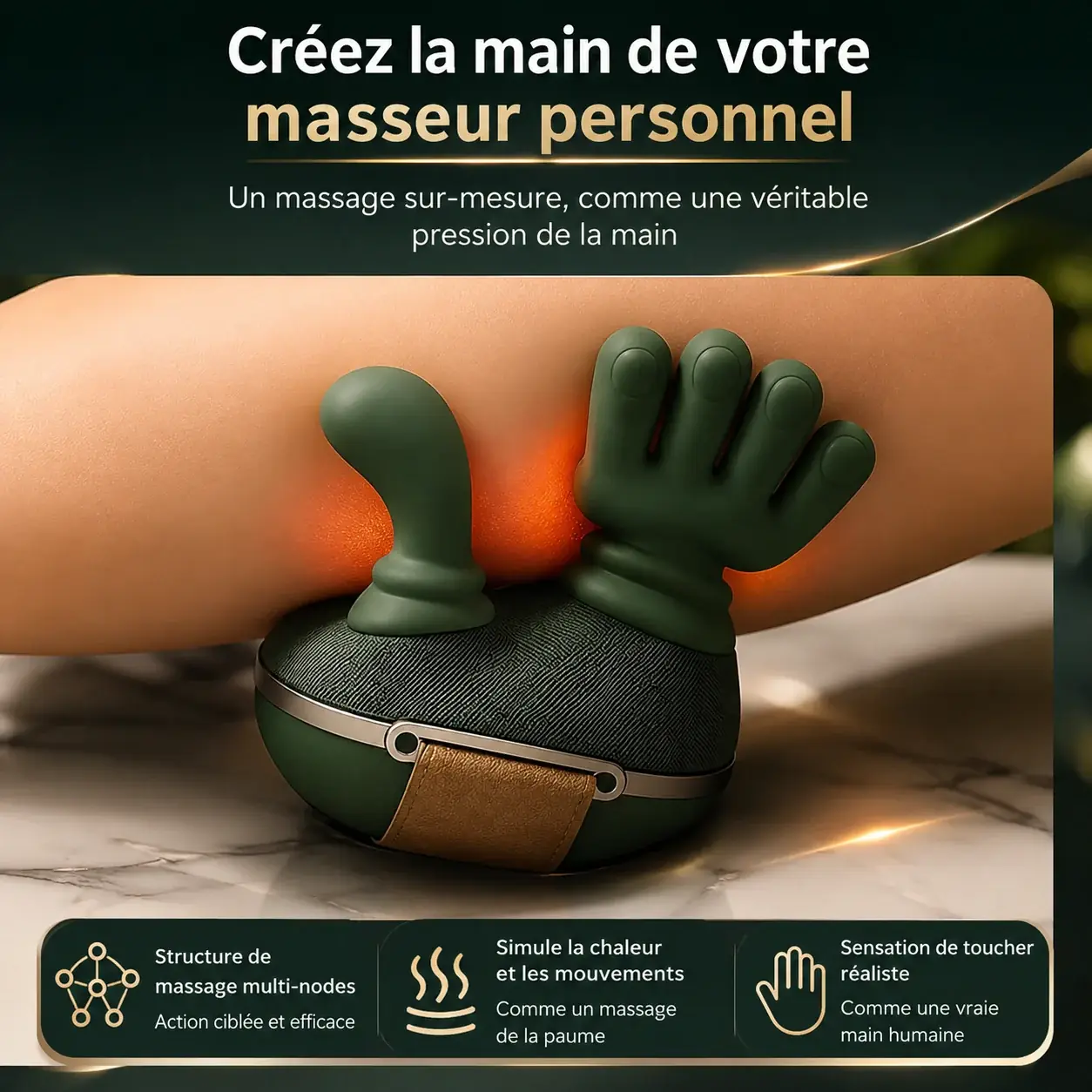 Les deux têtes du châle, l une en forme de pouce et l autre à cinq doigts, en appui sur un avant-bras