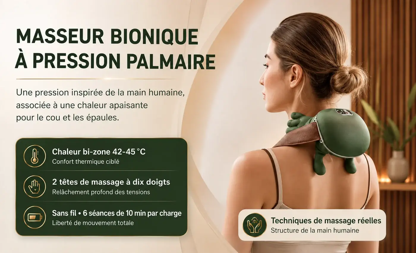 Le châle vert porté sur l épaule, avec la chaleur 42-45 °C, les deux têtes à dix doigts et le fonctionnement sans fil